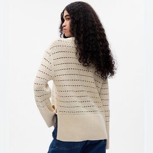 Gap cotton crochet split hem 24/7 cardigan Large neutral Pointelle